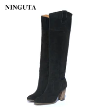 NINGUTA/ботинки из натуральной замши; Женская Осенняя обувь на высоком каблуке