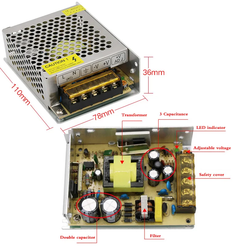 Ac dc 220v постоянного тока до DC12v 1A 2A 3A 5A 6A 8.5A 10A 16.5A 20A 30A 60A светильник ing трансформаторы адаптер Светодиодные ленты светильник импульсного источника питания