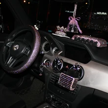 Nobile Viola Diamante Accessori Auto Interni per le Donne di Cristallo Del Pendente Volante In Pelle Coperture Scatola Del Tessuto Box Auto Ornamenti