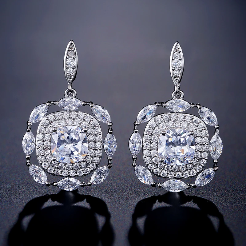 UILZ белые крошечные AAA CZ Круглые висячие серьги с кристаллами для женщин модные квадратные Свадебные ювелирные изделия UE189