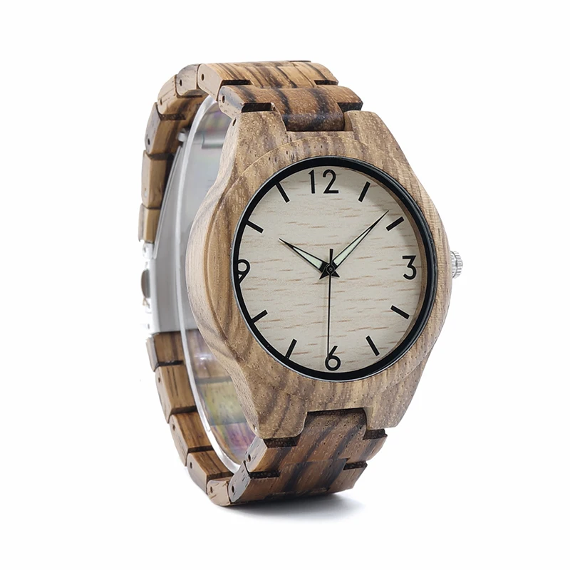 BOBO BIRD L-G24 Luminated Pointers Fashion Zebra Wooden Clock Quartz Watches for Men High Quality with Gift Box