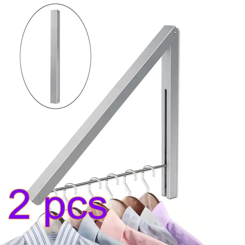 2pcs Alumimum Wall Adjustable Clothes Hanger Rack Bracket for Laundry