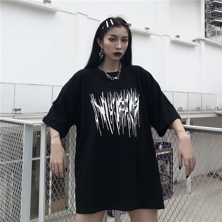 

INS streetwear personality print loose korean Women's Clothing Couple casual Unisex Women tops hip hop black t-shirts Harajuku