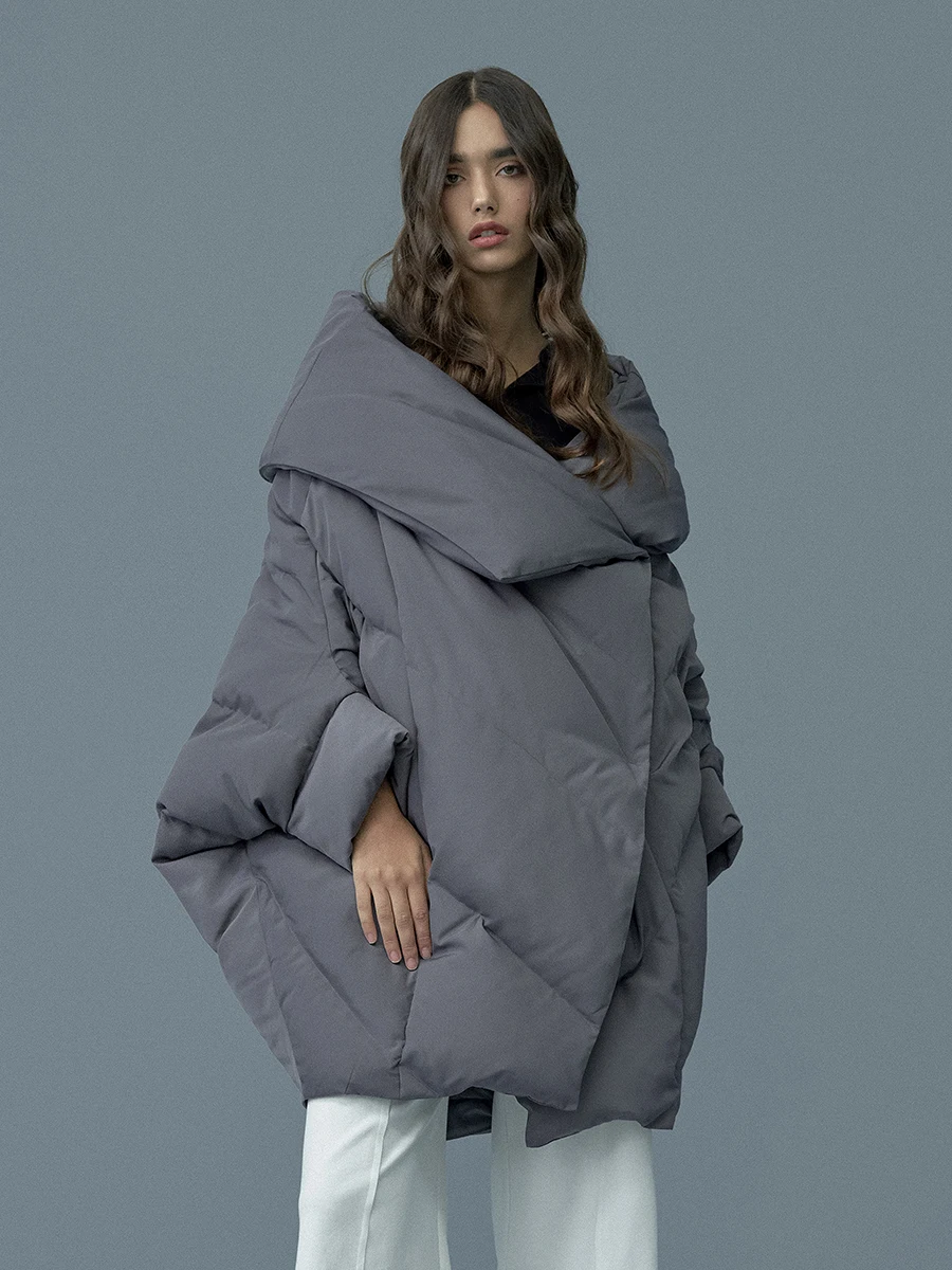 

2019 New Arrival Aporia.king Short Solid Covered Button Asymmetric Length Standard Full White Duck Down Coat