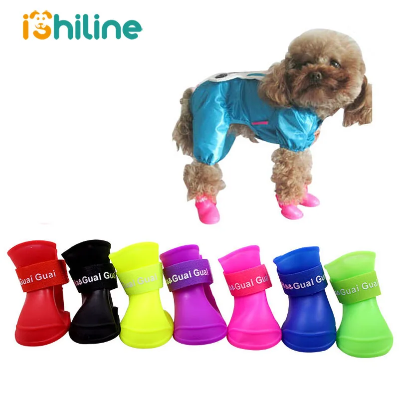 

4pcs/lot Pet Dog Rain Shoes For Dogs Silica Gel Portable Anti Wear Resistant Slip Waterproof Pet Dog Cat Rain Shoes