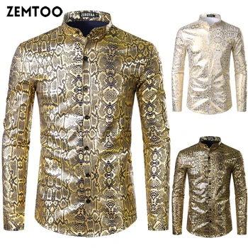 

Nightclub hot stamping shirt snake print shirt men's slim shirt