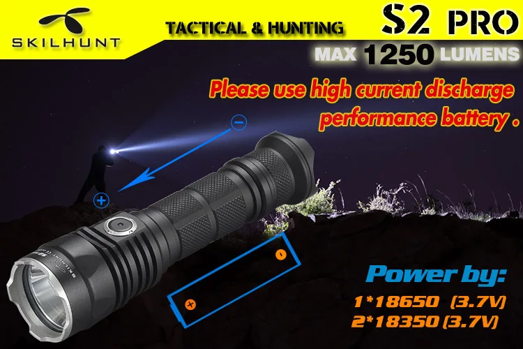 SKILHUNT S2 PRO CREE XP-L HD или HI светодиодный USB Перезаряжаемый тактический фонарь 1250 люменов/1100 люменов