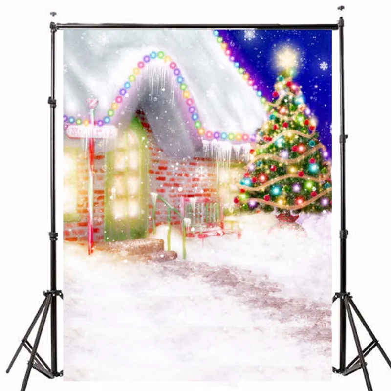 

5x7ft snow Photography Background Vinyl Fabric Christmas House Tree photographic Backdrop for Studio Photo Prop 1.5x2.1m New