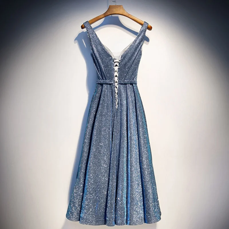 Блестящее небесное коктейльное платье миди элегантное вечернее платье голубого цвета для женщин Элегантное коктейльное платье вечернее платье TS222