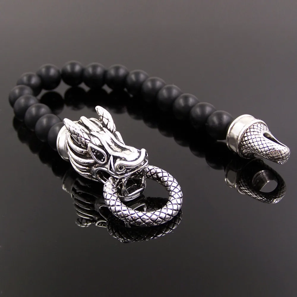 Черный обсидиан бусины 925 пробы Серебряный Дракон браслеты, Европейский Bijoux Наиболее Модный бисерный браслет ювелирные изделия для мужчин и женщин