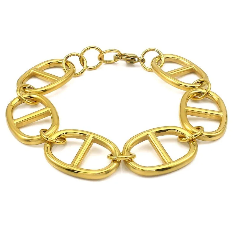 COUYA Jewelry Bracelets for Women Men of Bracelets 23CM Length Chain Charm Bangles Fashion Clothing Jewelry Wholesale B10018 - Окраска металла: big gold color