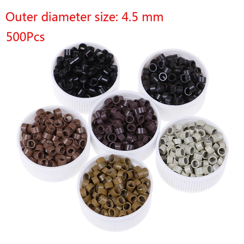 Hot Sale 500pcs/bottle 4.5mm Micro Ring Beads Silicone Bead Link Microringen For Feather Human Hair Extension Tools