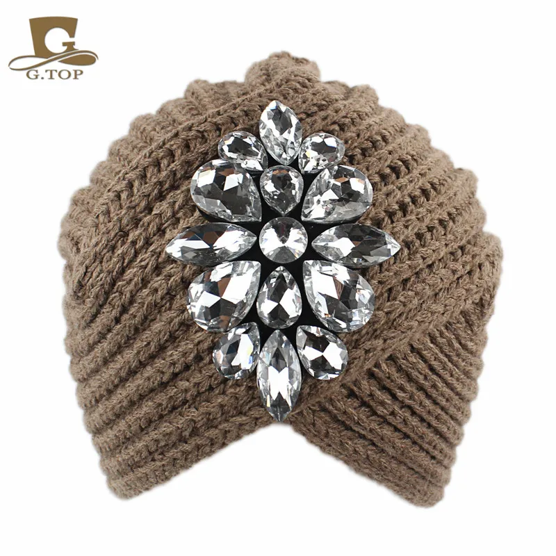 Новая модная зимняя одежда, Bling Beanie шляпа Стразы вязаная чалма Скалли Кепки