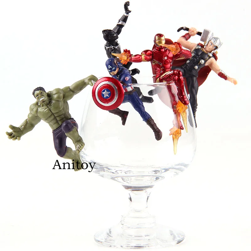 

PUTITTO Series Super Heroes Marvel Iron Man Hulk Thor Black Panther Captain America Action Figure PVC Toy Figures 5pcs/set