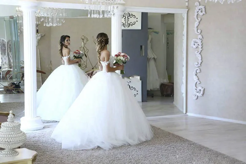 Robe De Mariage с открытыми плечами короткий рукав Жемчуг Дубай турецкие свадебные платья sweep train vestido de noiva