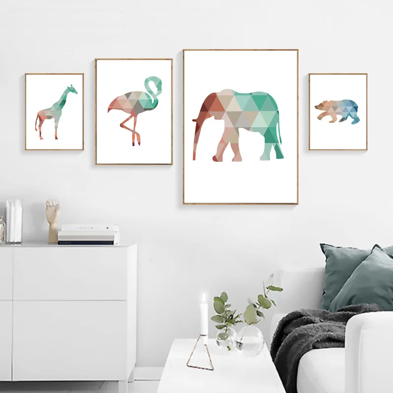 Elephant Flamingo Giraff Bear Canvas Painting Wall Art Nordic Posters And Prints Animals Pictures For Living Room Decor | Дом и сад