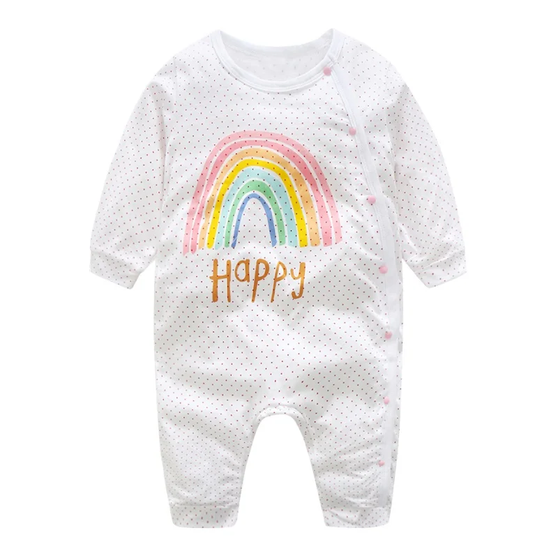 От 0 до 2 лет новорожденный малыш комбинезон для детей Дети Мальчики Девочки рисунком радуги милые хлопковые боди мягкая одежда