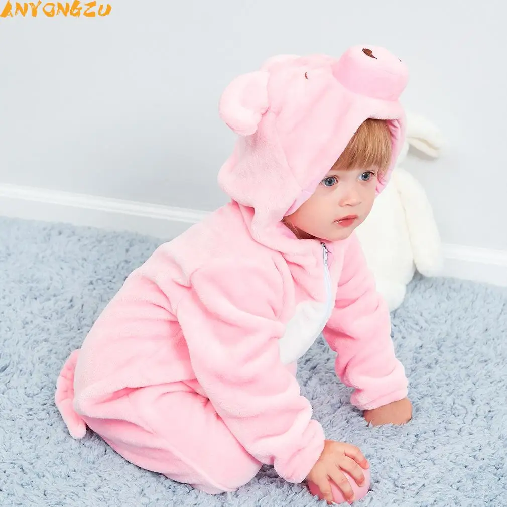 Anyongzu/осенне-зимняя детская фланелевая одежда; милые пижамы с изображением поросенка; розовая пижама с героями мультфильмов; подходит для детей ростом 70-100 см