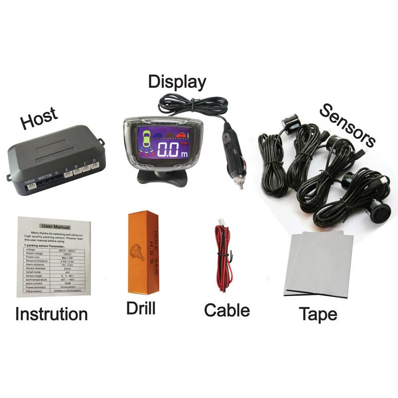 12V 4 Sensors LCD Wireless parking sensor Car Parking Assistance System 6 colors have stock PZ312