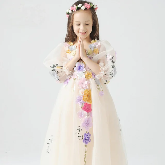 

2016 First Communion Dress Princess Floor-Length Lace Appliques Flower Girl Dresses For Weddings Party Birthday Halloween Gift