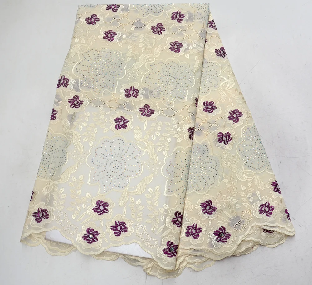 

BeigeSwiss Voile Cotton Lace Fabric With Stone 2019 African Swiss voile lace in Switzerland High Quality Swiss Dry Laces