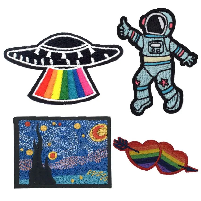 

1Pcs New Mushroom Rainbow Colored Planet UFO Space Embroidery Iron on Patch for Clothes Sew on Applique for Bag DIY Accessories