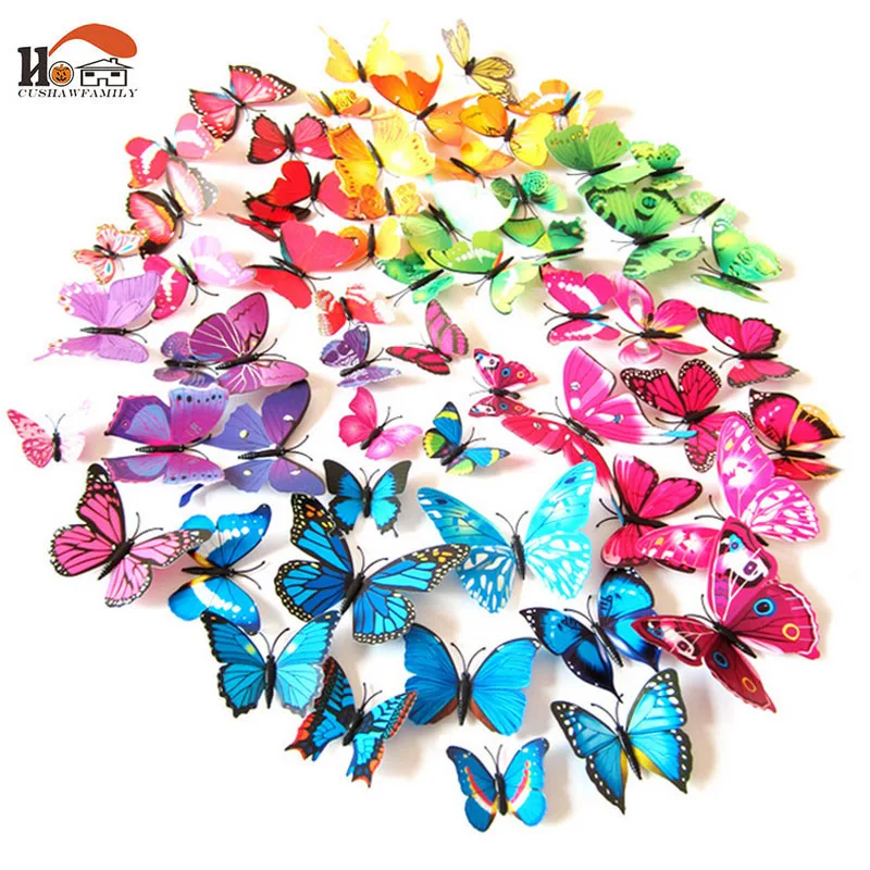 

12pcs /lot Colorful romantic butterfly Wall Sticker diy home Decor for refrigerator Kids Room wedding Poster Holiday party decor