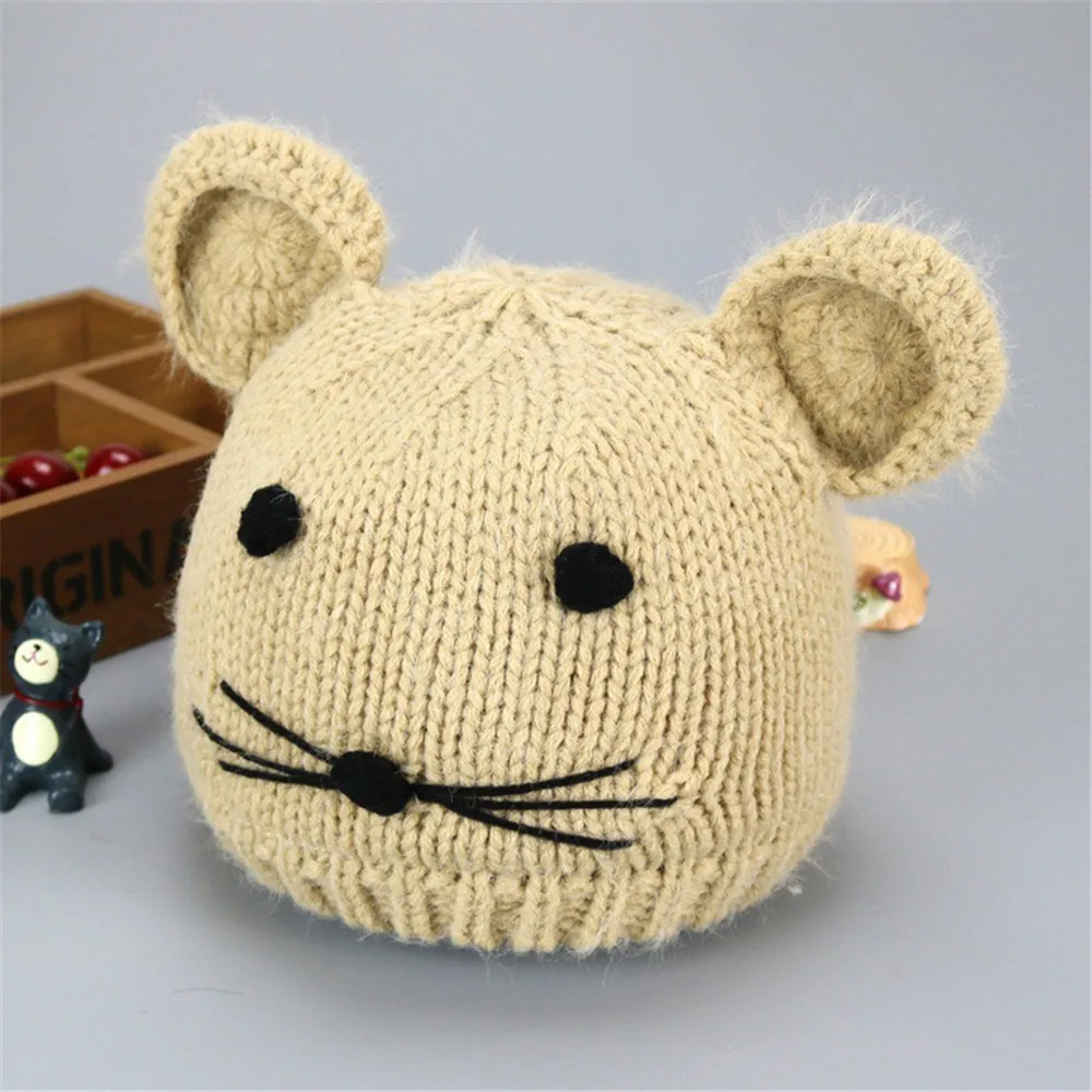 Baby Winter Hat Cartoon Toddler Girls Boys Embroidered Wool Cap Warm Knit Caps Photography Accessories Suit For 1-6T Kids | Детская