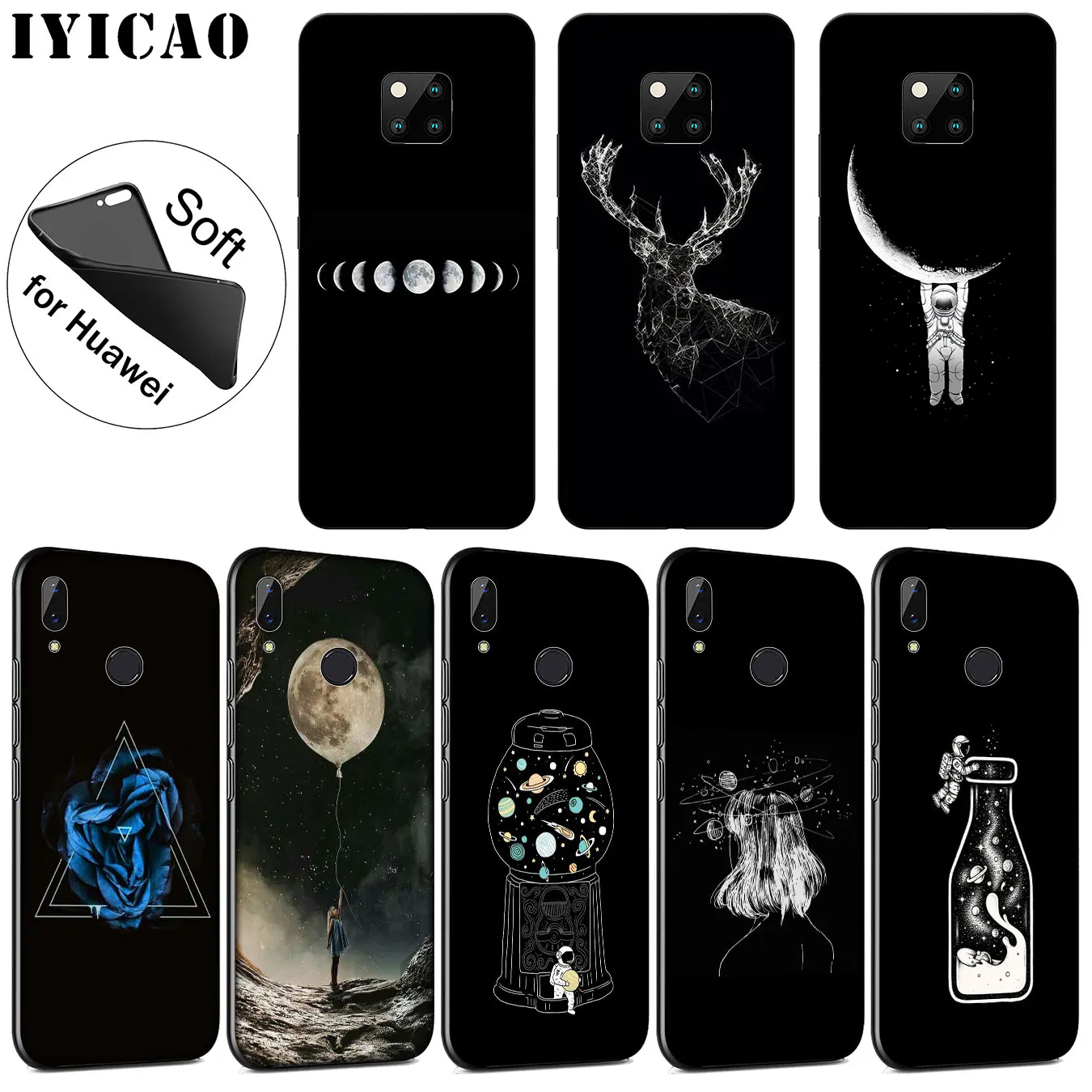 IYICAO Space Moon Astronaut Milky Way Soft Phone Case for Huawei Mate 30 20 10 Pro Nova 5I 5T 5 4 4E 3i 3 2i Lite Smart |