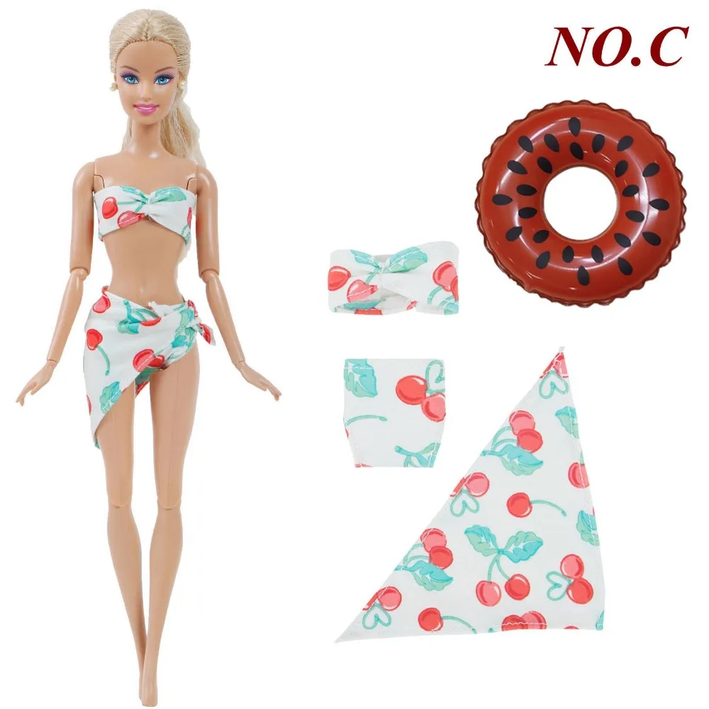 2 предмета/набор = 1 сексуальный купальный костюм ручной работы для куклы Барби, летняя пляжная одежда для купания, бикини+ милое кольцо для купания, аксессуары для куклы