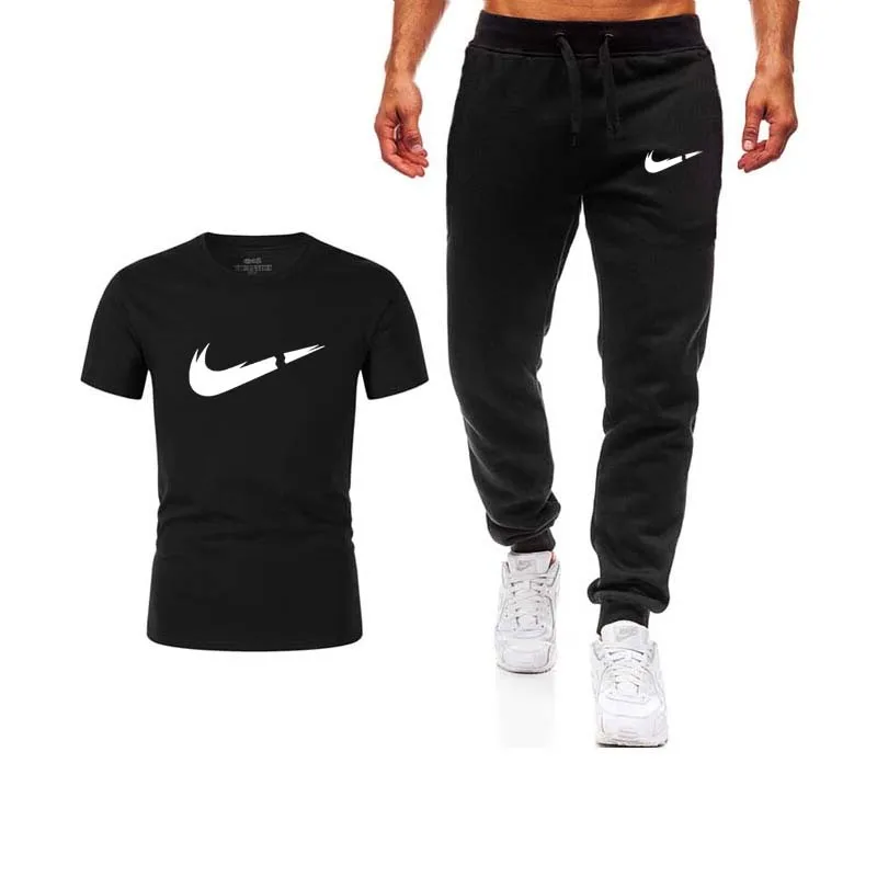 

Free Shipping Summer Hot Men's T-Shirt Set + Pants Two-piece Sportswear Casual T-Shirt Gym Men's Pants