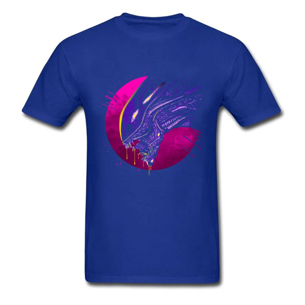 Psychedelic alien Pure Cotton Tops Shirts for Men Funny T Shirts Cool Prevailing Round Neck Tee Shirts Short Sleeve Psychedelic alien blue