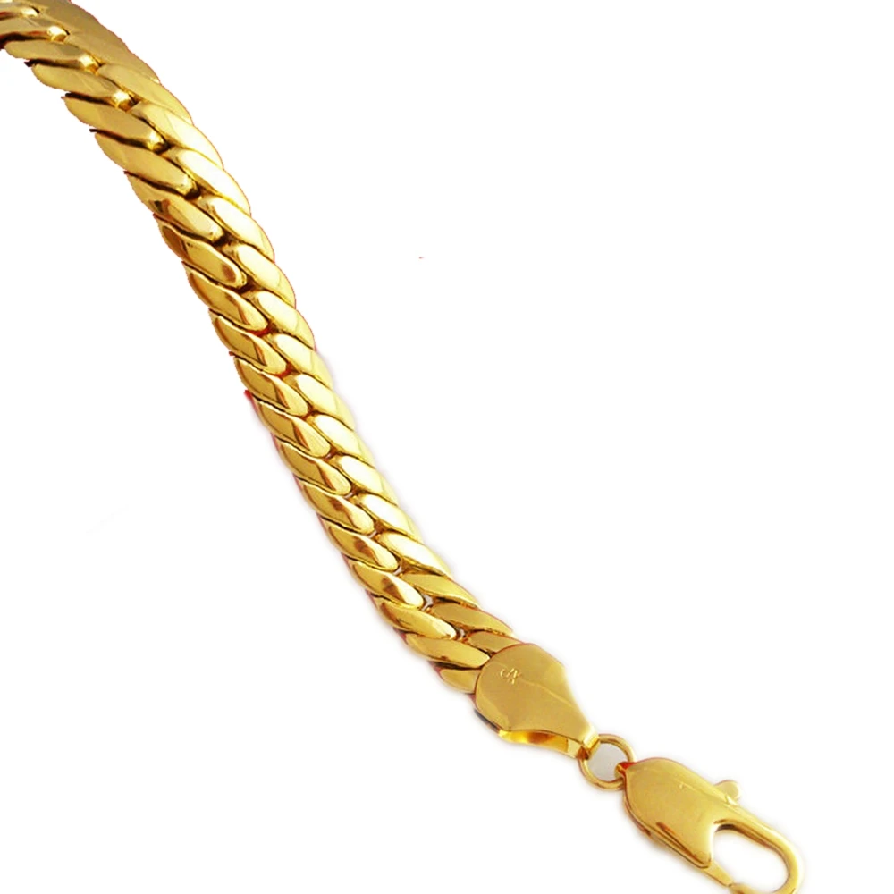 

Solid Yellow Gold Filled Bracelets Flat Snake Bone Fastness Bracelet Mens Bracelet Chain