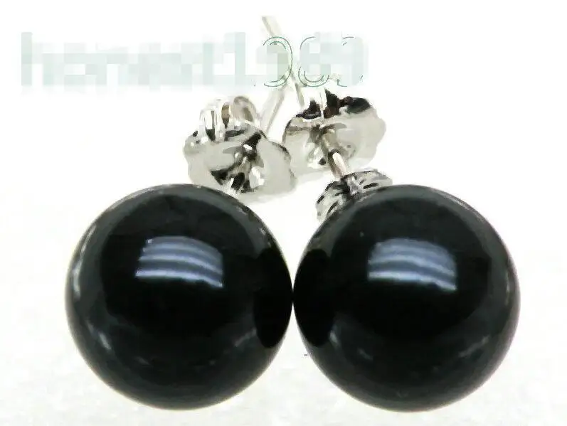 

Free Shipping >>>>TOP 9mm Perfect Round Black South Sea Pearls Earring 18K Solid White Gold