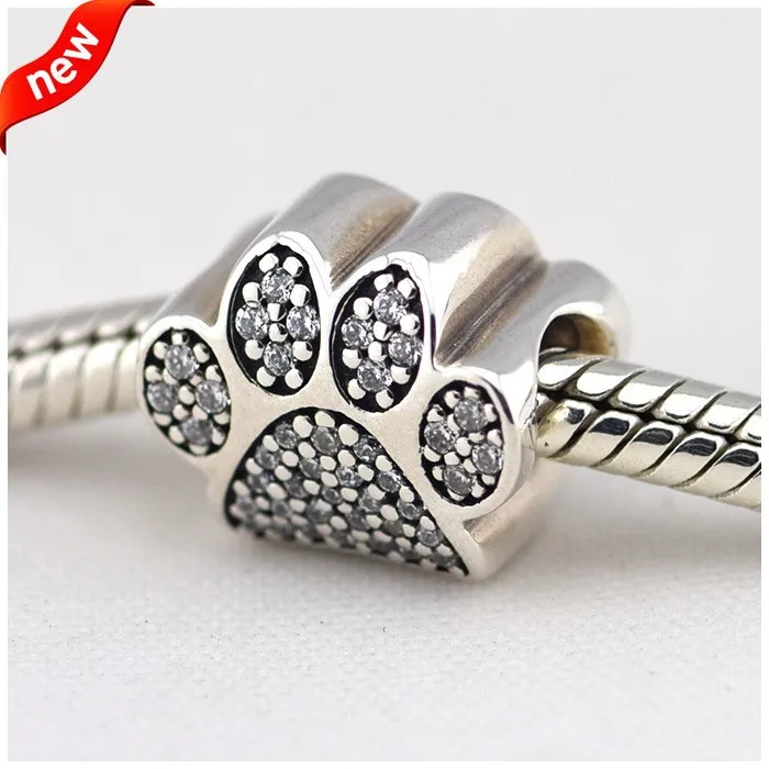 Real 925 Sterling Silver Original Paw Prints Charm Fits Pandora Bracelets Charms Beads for Women DIY Jewelry Wholesale kralen