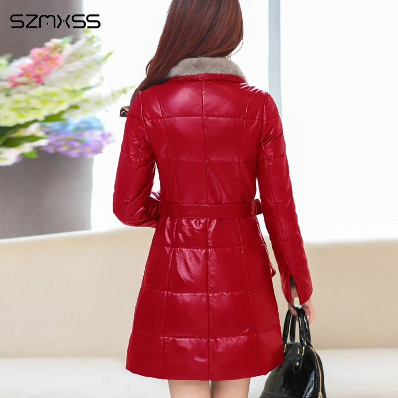 Price Winter new women Parka PU leather thickening Slim imitation mink fur collar coat lapel long sleeve high quality elegant coats