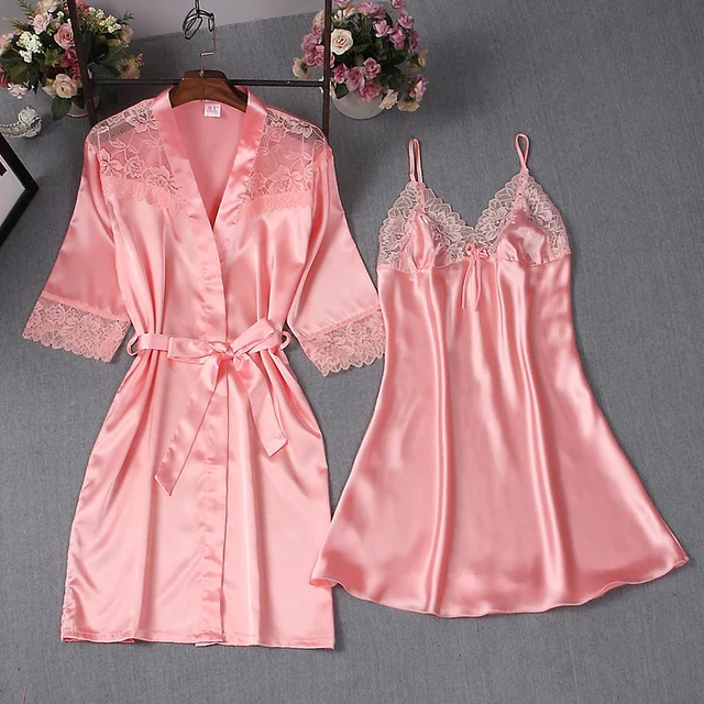 Hot Sale Women Lace Sexy Robe Set Chinese Style Rayon Nightdress Vintage Ladies Kimono Robe Gown Sexy Lingerie Sleepwear Flower