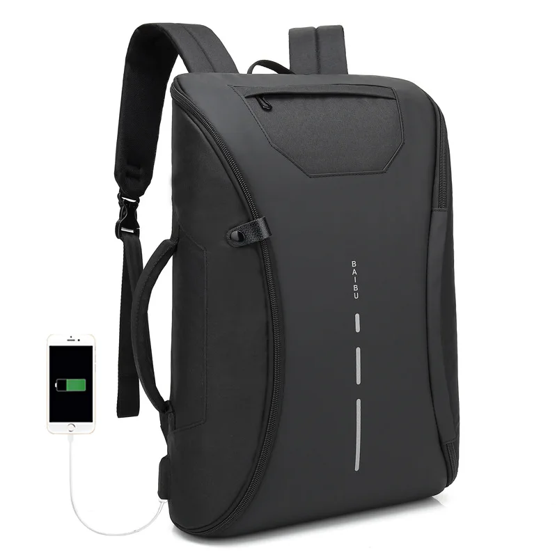 

Black USB Charging Laptop Bag Waterproof Travel Backpacks Bookbag Men Backpack 15.6 Inch Bagpack Deployable Thin Traveling Bag