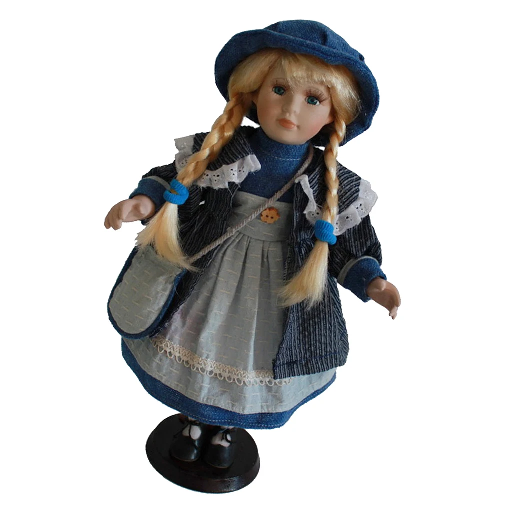 16inch Porcelain Girl Doll Standing Collectible Ceramics Russia Dolls with Adjustable Wooden Display Stands Kids Birthday Gift