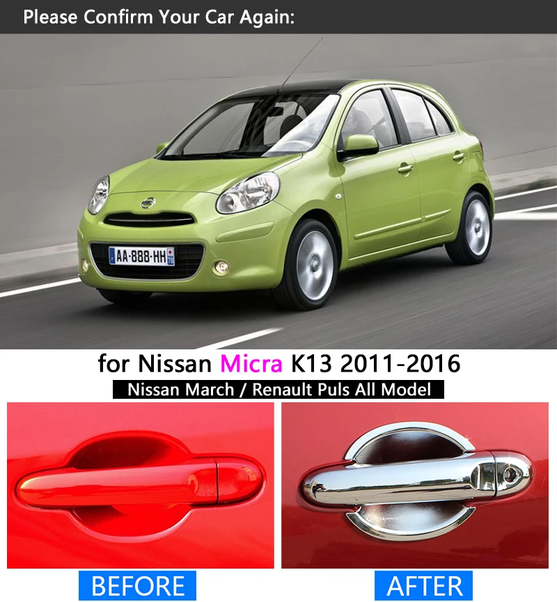 Для Nissan Micra K13 Хромированная ручка Накладка March Renault Puls 2011 2012 2013 аксессуары наклейки для стайлинга автомобилей