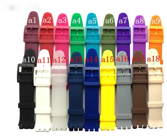 US $3.64 Silicone strap men's watch accessories for SWATCH17 mm 19 mm rubber strap women's sports waterproof