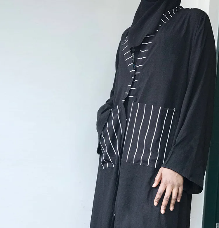 Мусульманские Полосатые Кардиган с подшитыми краями abaya Макси длинное платье, Роба Платья Туника кимоно Ближний Восток Рамадан Дубай