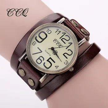 

CCQ Brand Hot Antique Leather Bracelet Watch Vintage Women Wrist Watch Fashion Unisex Quartz Watch Relogio Feminino