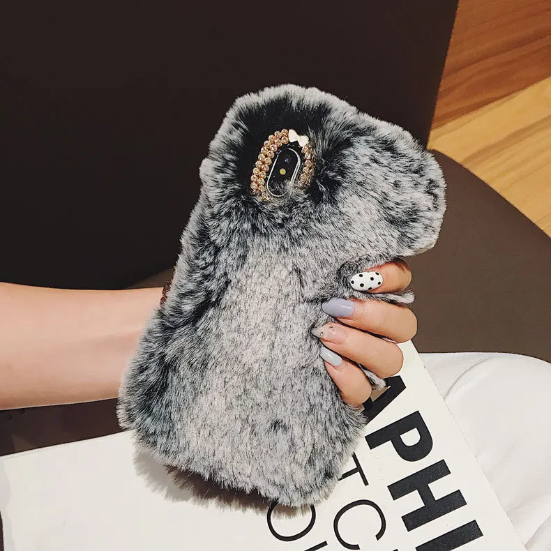 Cases For iPhone X Xs Max Xr Cover Luxury Fluffy Rabbit Fur (3)