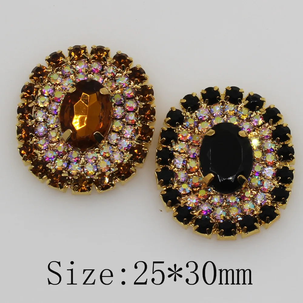 타원형 AB 라인석 버튼 투명 유리 5 개 25x30mm, 골드 웨딩 신부 꽃을 들고 장식 헤어 액세서리 스크랩북