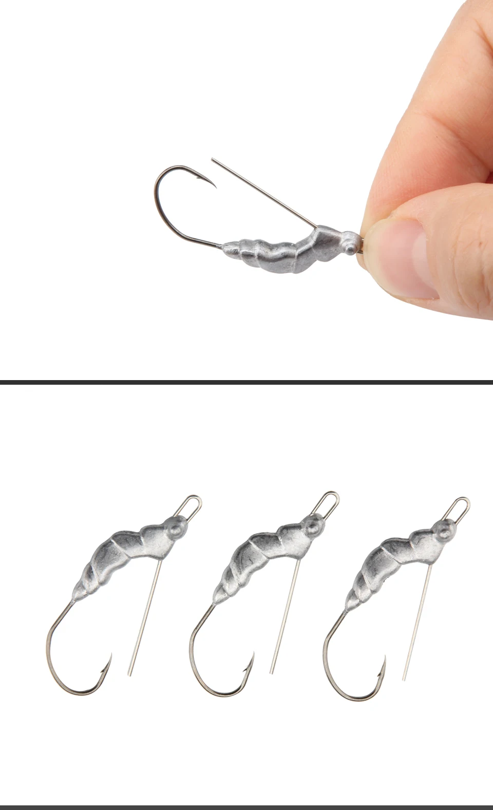 RoseWood Wholesale Price 10pcs Worm Jig Big Fishing Hook Lead Head Fishhook Size 3g Metal Jig Soft Lures Hook  (2)
