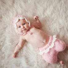 Новорожденных девочек шляпу, детские Винтаж шапка и комплект со штанами новорожденных вязания Фото Реквизит baby shower подарок 0-1 м, 3-4 м