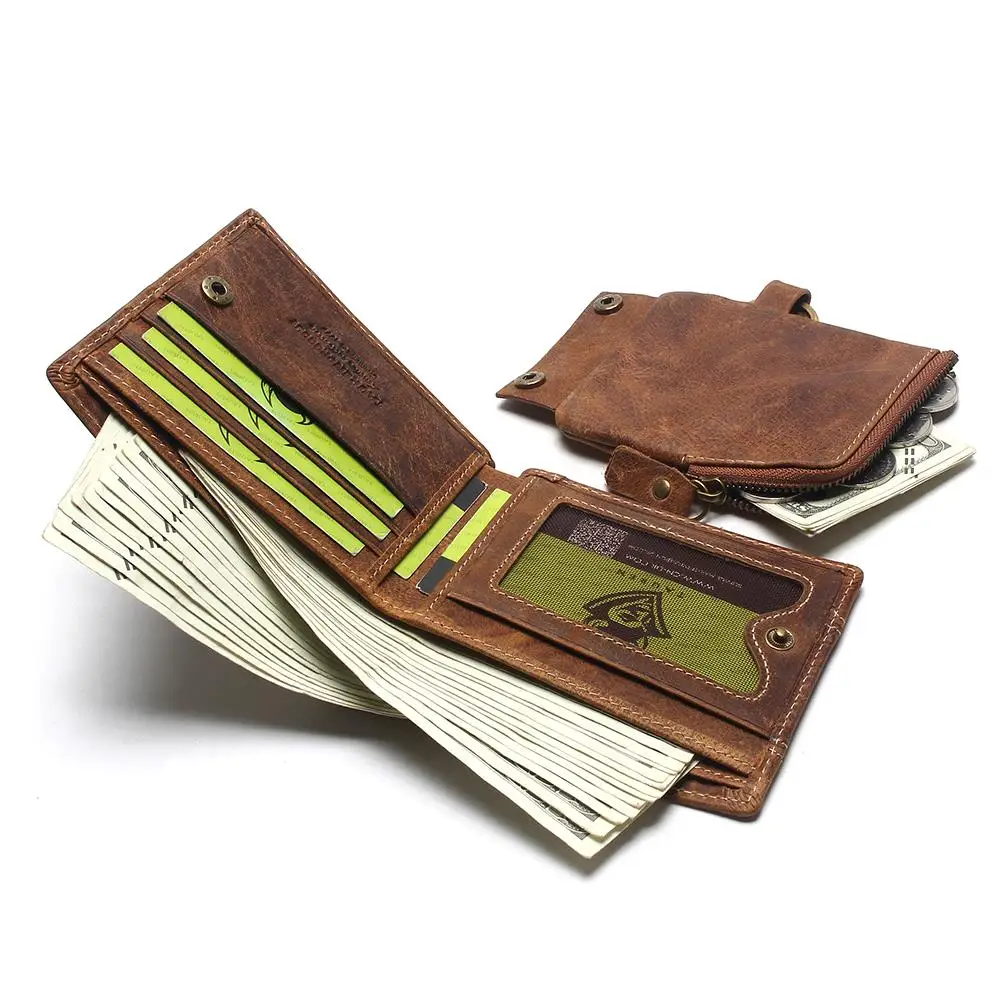 2021 Vintage Genuine Leather Men Wallets Removable Card ID Holders With Key Chain Short Bifold Male Organizer Walets Coin Bag 4