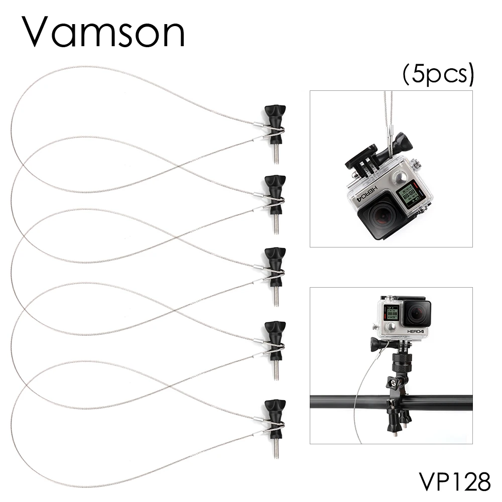 5 шт. Нержавеющая сталь серебристый, черный безопасности 60 см тросик ремень для GoPro Hero 5/4/3+/3/2/Для xiaomi YI VP128