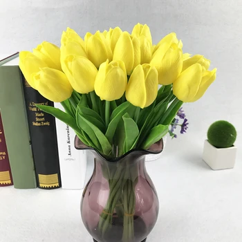 

10PCS Artificial Tulips Flower for Spring Home Wedding Party Decoration flores Cheap PU Fake flowers Artificiales Yellow tulip